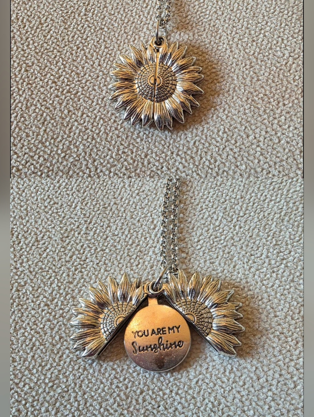Sunflower Locket Necklace You Are My Sunshine Hidden Message Pendant